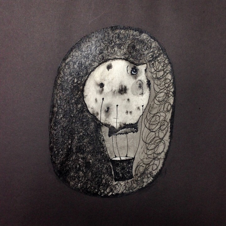 Le Bonhomme-lune 绘画, 7.5x7.5 in