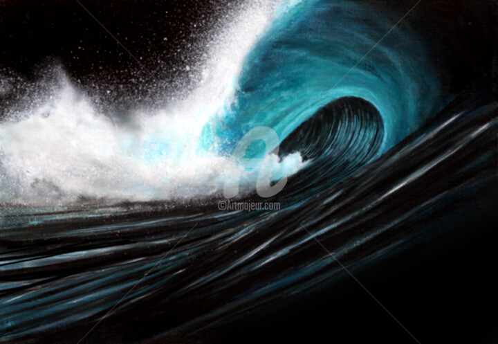 Arts numériques intitulée "Vague de Teahupo'o…" par Artenseo, Œuvre d'art originale, Travail numérique 2D