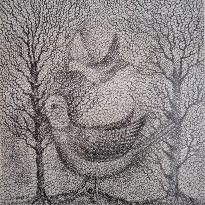 Les colombes 그림, 13x13 in