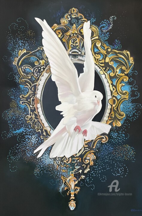 Painting titled "N°4- La colombe" by Brigitte Bouron, Original Artwork, Pastel