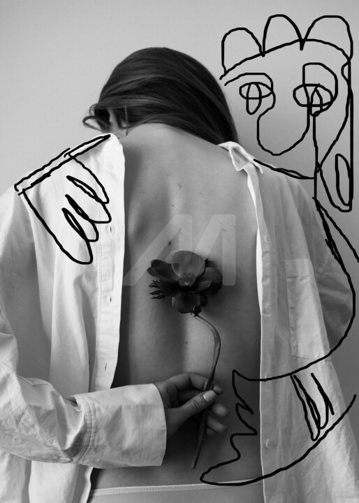 Line art. One line drawing on photo. 数字艺术