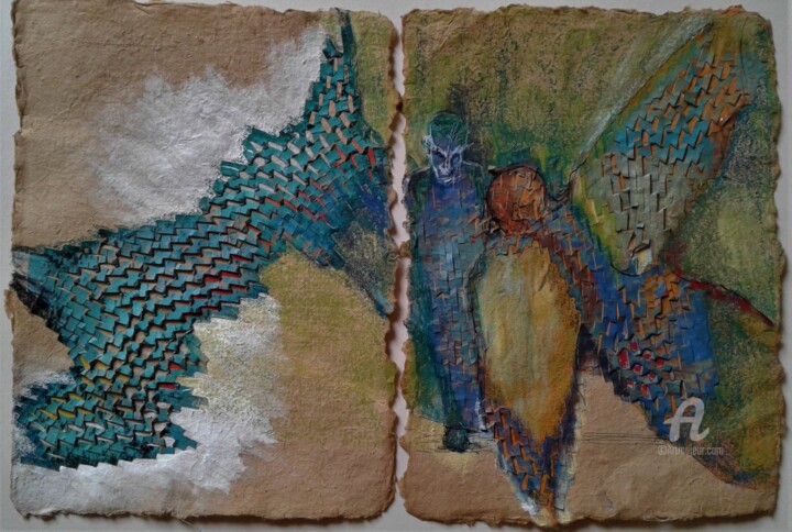 Gravures & estampes intitulée "Matière et Anges" par Lilli Deutsch, Œuvre d'art originale, Collages