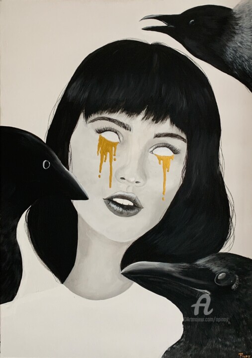 Black birds. 绘画, 27.6x19.7 in