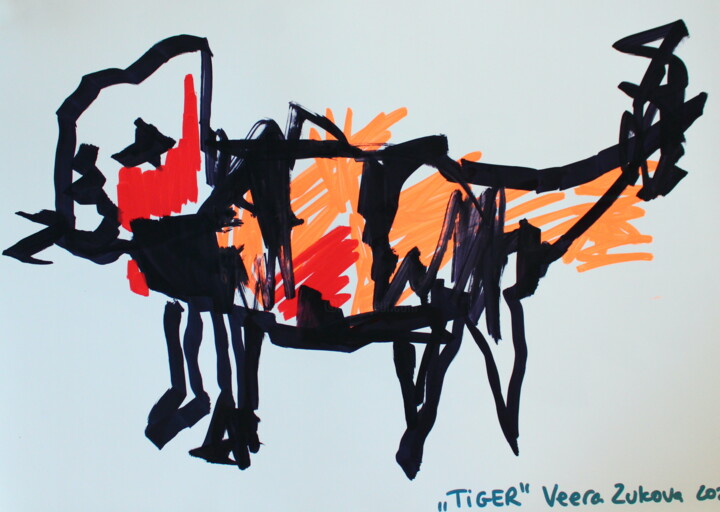 340. Tiger 图画, 12.6x17.7 in