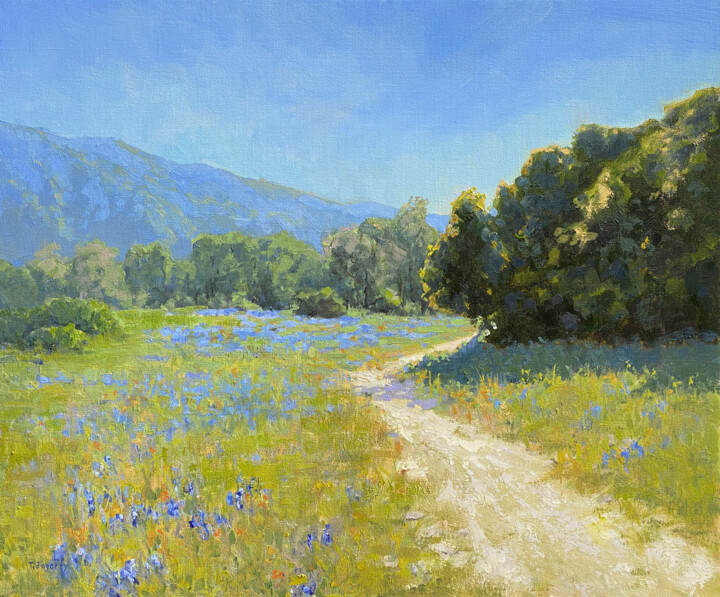 Painting titled "Sky Lupine Meadow A…" by Tatyana Fogarty, Original Artwork, Oil