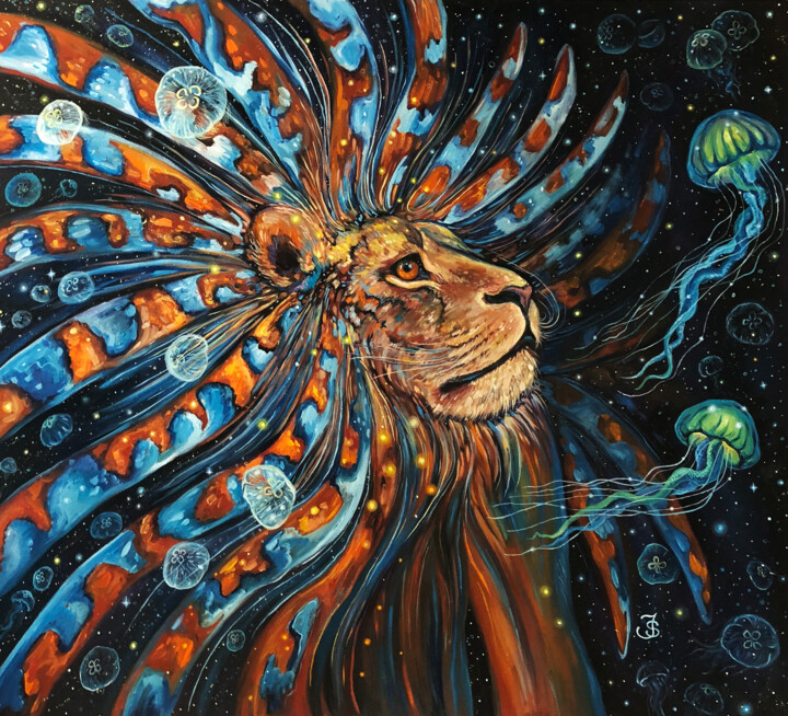 Jellyfish Rain 绘画, 35.4x39.4 in