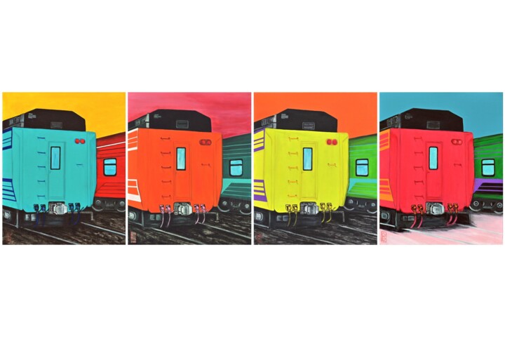 SERIAL TRAIN : Glacé, Busan, Orange Mécanique, Paméla Rose 绘画, 16.1x52 in
