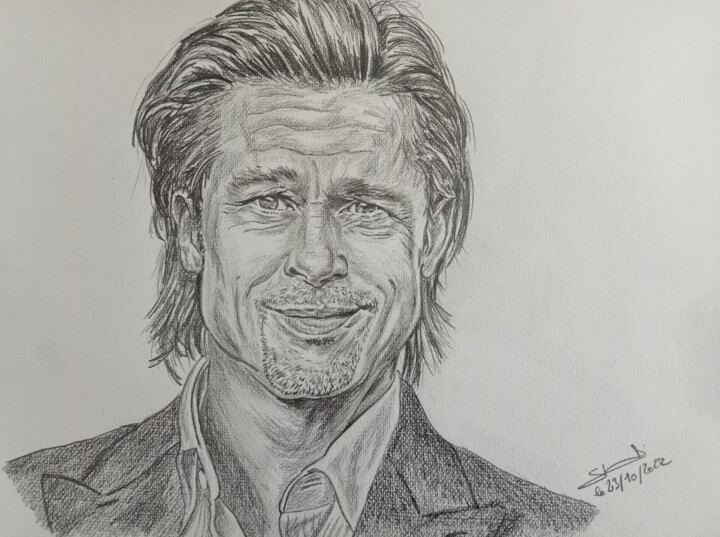 Portrait de Brad Pitt réalisé aux crayons 图画, 11.7x16.5 in
