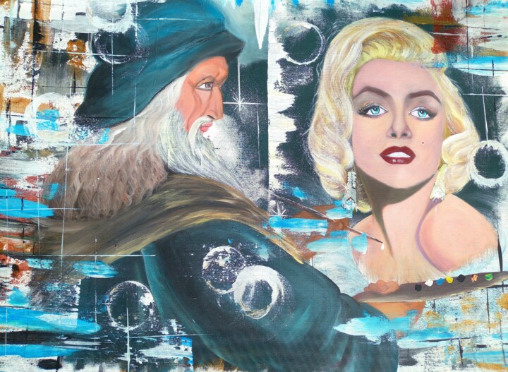 Da Vinci painting Marilyn Monroe 绘画, 26.4x33.5 in