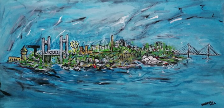Peinture intitulée "Brest la rade" par Wabyanko, Œuvre d'art originale, Acrylique Monté sur Châssis en bois