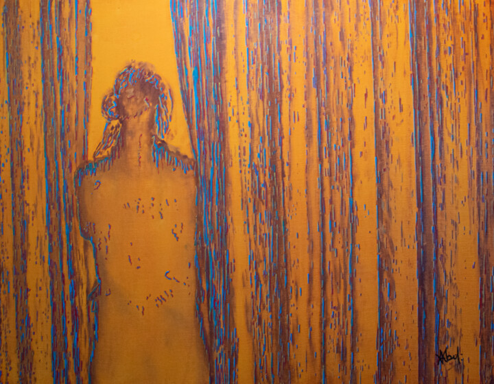 Painting titled "À la fenêtre" by Victor Abel, Original Artwork, Oil Mounted on Wood Panel