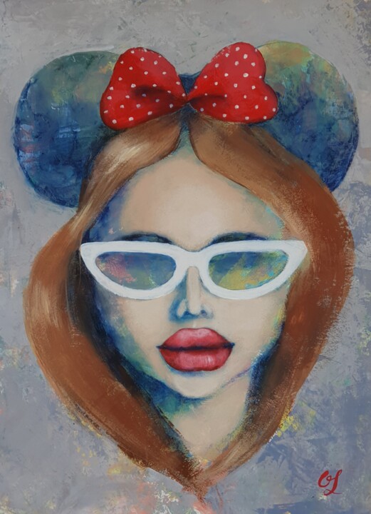 Lips - erotic art, sexy girl, red Painting, 12.2x9.1 in