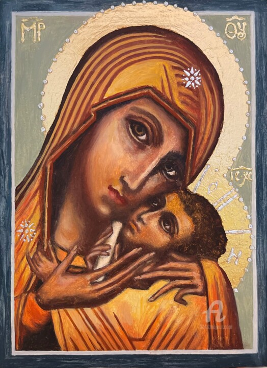 「Handwritten icon of…」というタイトルの絵画 Tatiana Татьяна Lapina Лапинаによって, オリジナルのアートワーク, オイル