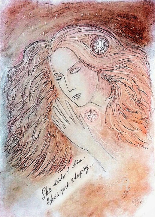 Tekening getiteld "She's just Sleeping" door Karolina Ingo (Karolina Navi -Ingo), Origineel Kunstwerk, Pastel