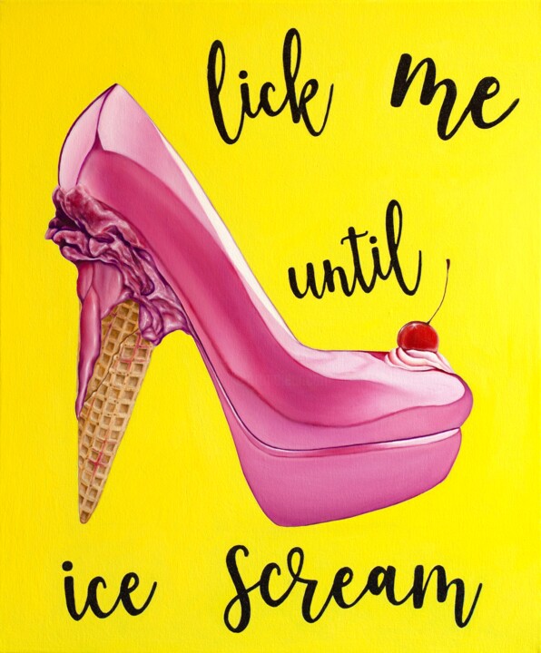 Painting titled "Lick Me Until Ice C…" by Vitalina Desbocada, Original Artwork, Oil Mounted on Wood Stretcher frame