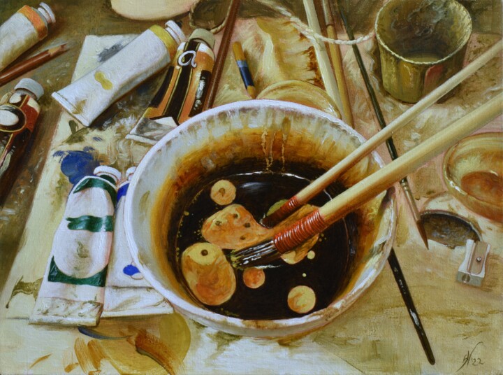 绘画 标题为“Tools” 由Davide Nunziante, 原创艺术品, 油 安装在木质担架架上