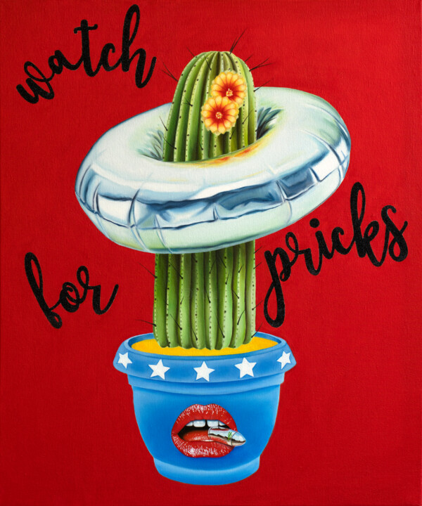 Painting titled "Watch For Pricks" by Vitalina Desbocada, Original Artwork, Oil Mounted on Wood Stretcher frame