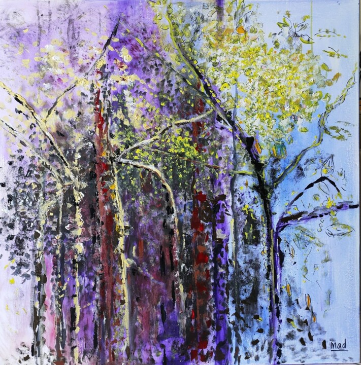 "Forêt mystique" Painting, 39.4x39.4 in
