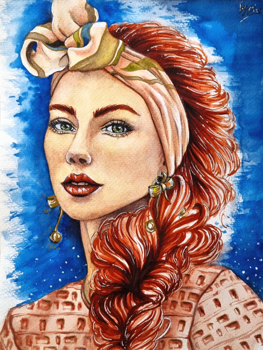 「Ginger Braid」というタイトルの絵画 Diana Rodeによって, オリジナルのアートワーク, 水彩画