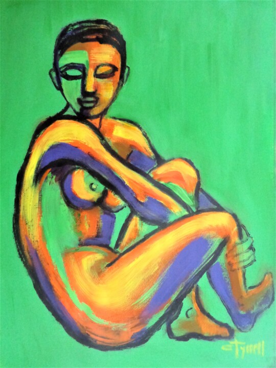 Green And Orange Figure 绘画, 31.5x23.6 in