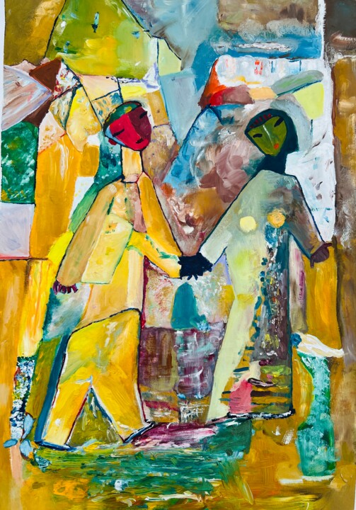 Painting titled "Together" by Zobia Shah, Original Artwork, Oil