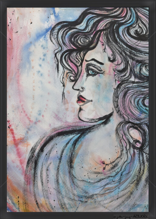 Drawing titled "Femme Fragile" by Jutta Jung, Original Artwork, Ink