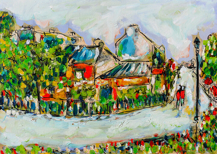Malerei mit dem Titel "Lapin Agile" von Jean Mirre, Original-Kunstwerk, Öl