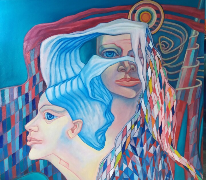 Faces.Duality 绘画, 35.4x39.4 in