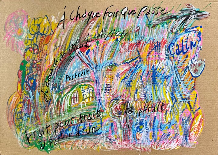 Drawing titled "« Trait pour trait »" by Sandra Aime, Original Artwork, Marker Mounted on artwork_cat.
