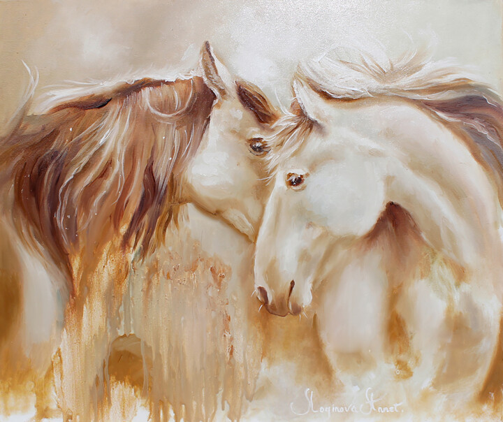 Cavalli innamorati (Horses in love) 绘画, 39.4x47.2 in