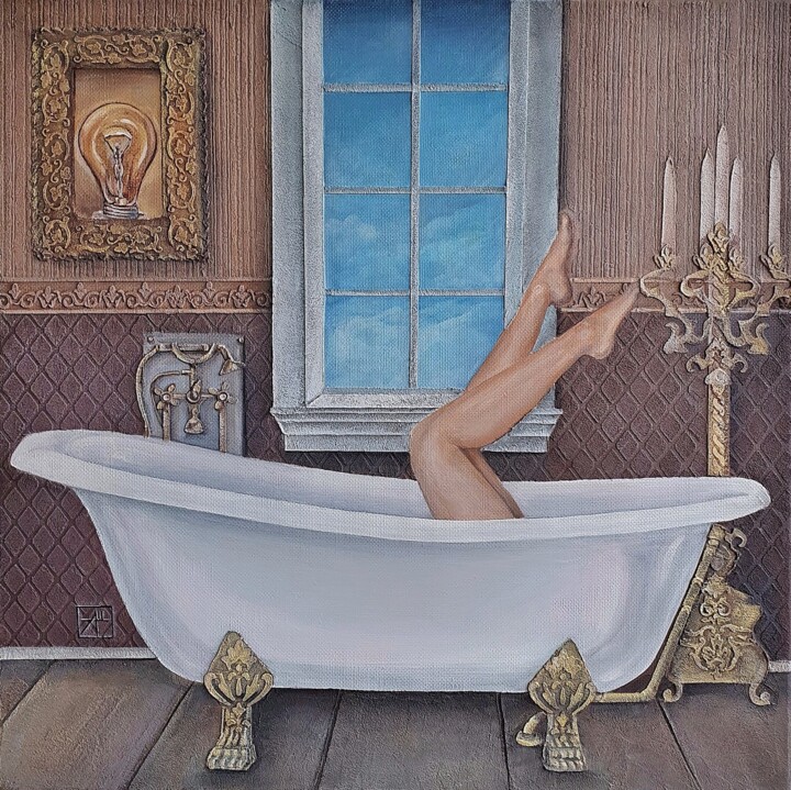 Schilderij getiteld "The Resting..." door Anna Shuvaeva, Origineel Kunstwerk, Acryl Gemonteerd op Frame voor houten brancard