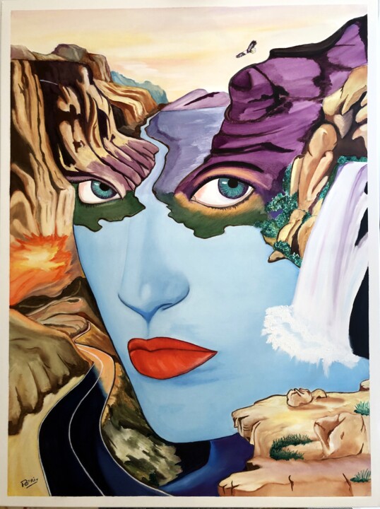 VISAGE BLEU 绘画, 48x36.2 in
