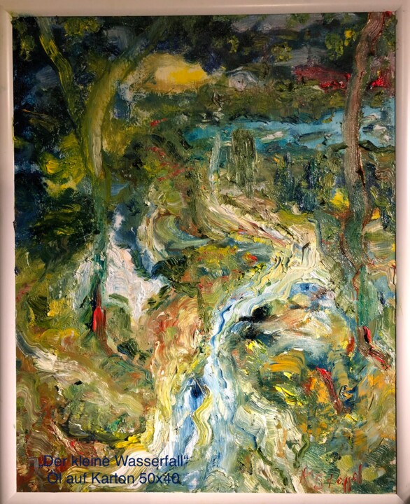 „Der kleine Wasserfall“ 绘画, 19.7x15.8 in