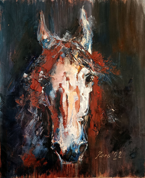 Prediction. Abstract Horse Portrait oil painting 绘画, 21.7x17.7 in