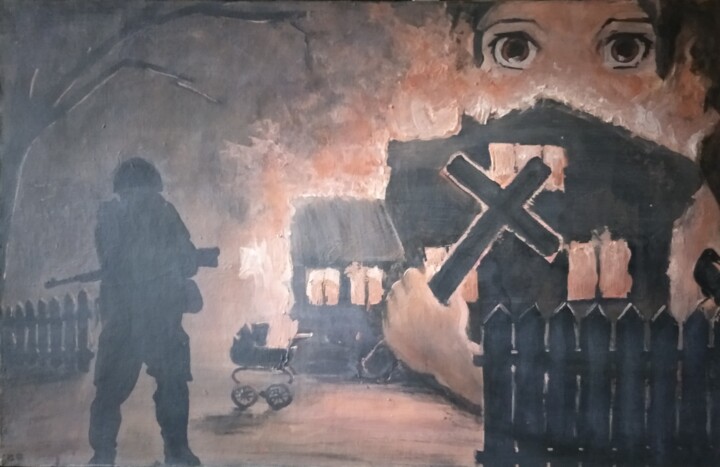 "Черный ворон" 绘画, 27.6x43.3 in