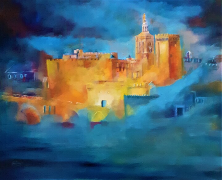 Avignon son pont et le palais des papes en rêve coloré Painting, 21.3x25.6 in