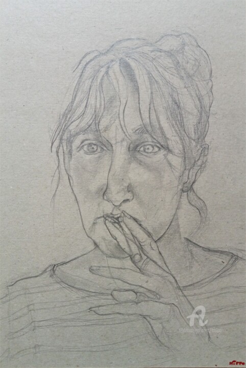 PORTRAIT DE JACKIE SUR CARTON 绘画, 19.7x12.8 in