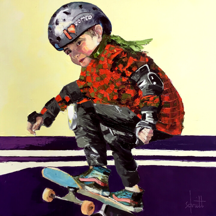 Painting titled "SKATE 5" by Jean-Paul Schmitt, Original Artwork, Oil Mounted on Wood Stretcher frame