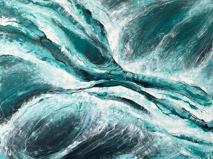 Malerei mit dem Titel "Huge collision azur…" von Valeria Ocean, Original-Kunstwerk, Acryl Auf Keilrahmen aus Holz montiert
