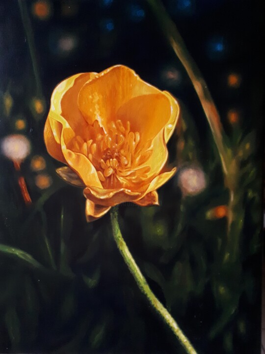 Bouton d'or au clair de Lune 绘画, 15.8x11.8 in