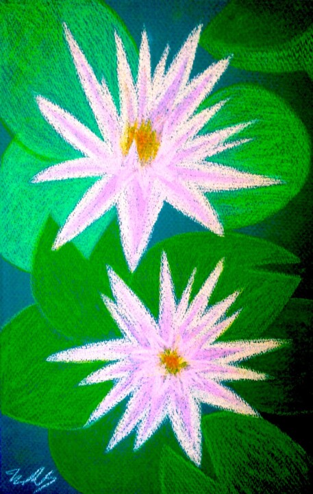 Pink Waterlilies 绘画, 18.1x12.2 in