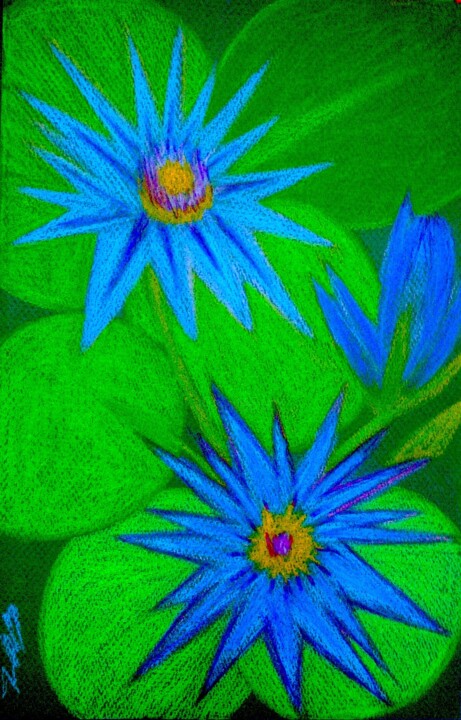 Blue Waterlilies 绘画, 18.1x12.2 in