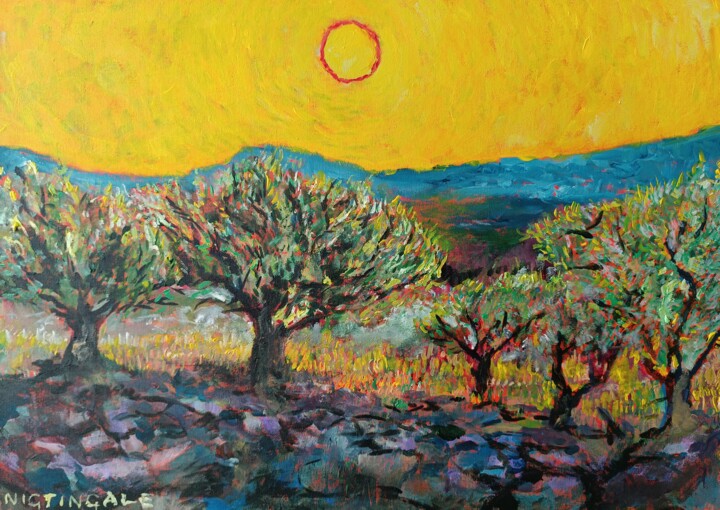 Olive grove in late summer 绘画, 19.7x27.6 in