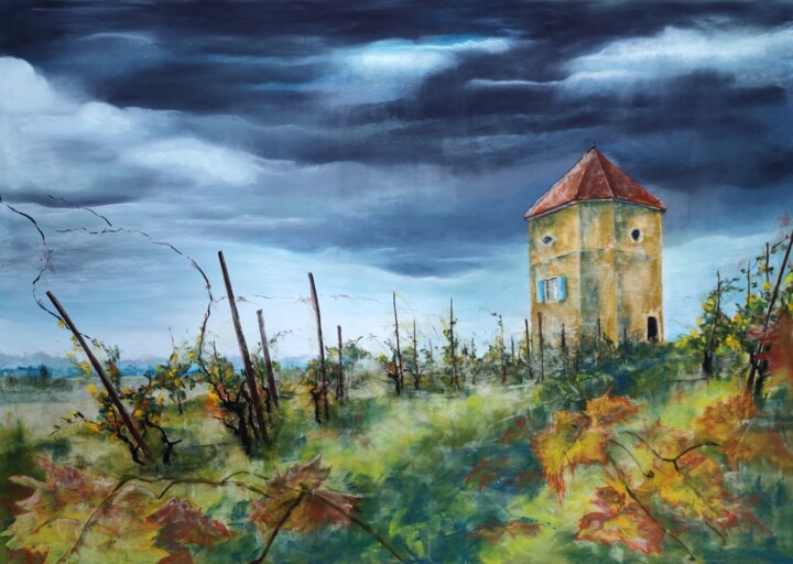 Après les vendanges à la tour de Curon 图画, 27.6x39.4 in
