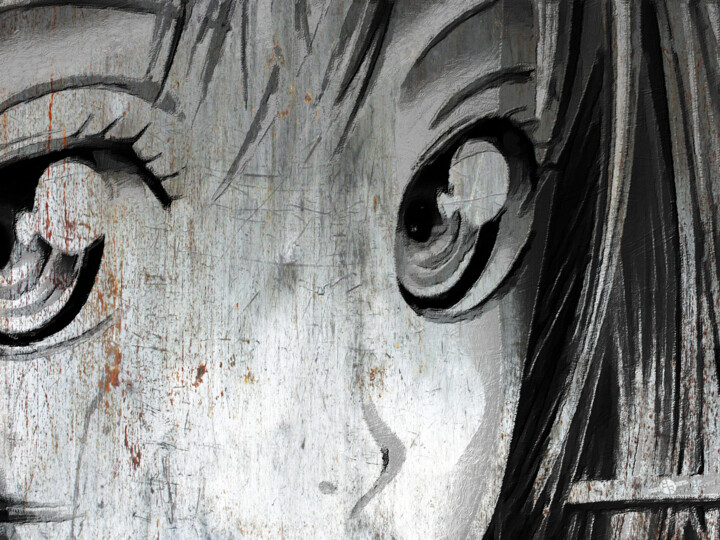 Metallic Anime Girl Eyes 2 Black And White 2 绘画, 15x20 in
