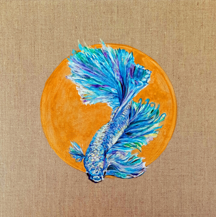 Beta Fish Blue. 绘画, 11.8x11.8 in