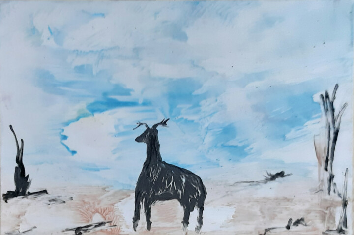 Deer 绘画, 3.9x5.9 in