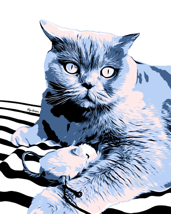 Digital Arts titled "Caught mouse" by Olga Guseva, Original Artwork, Digital Painting Mounted on Wood Panel