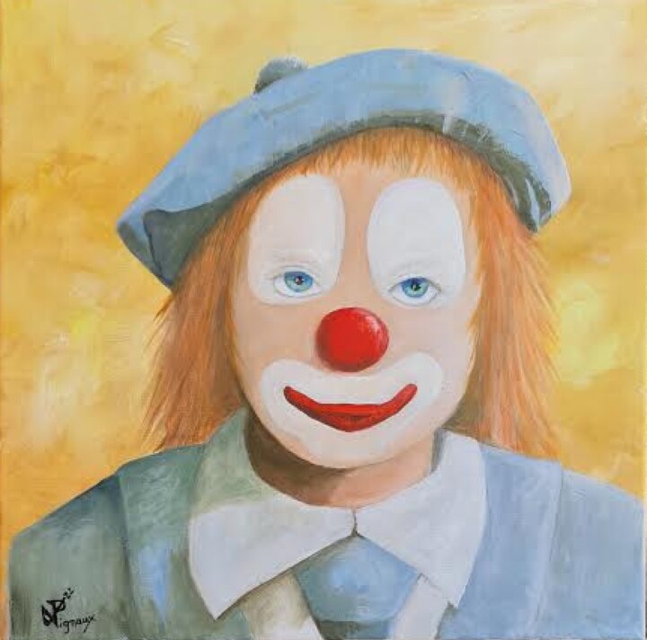 Clown au beret 绘画, 15.8x15.8 in