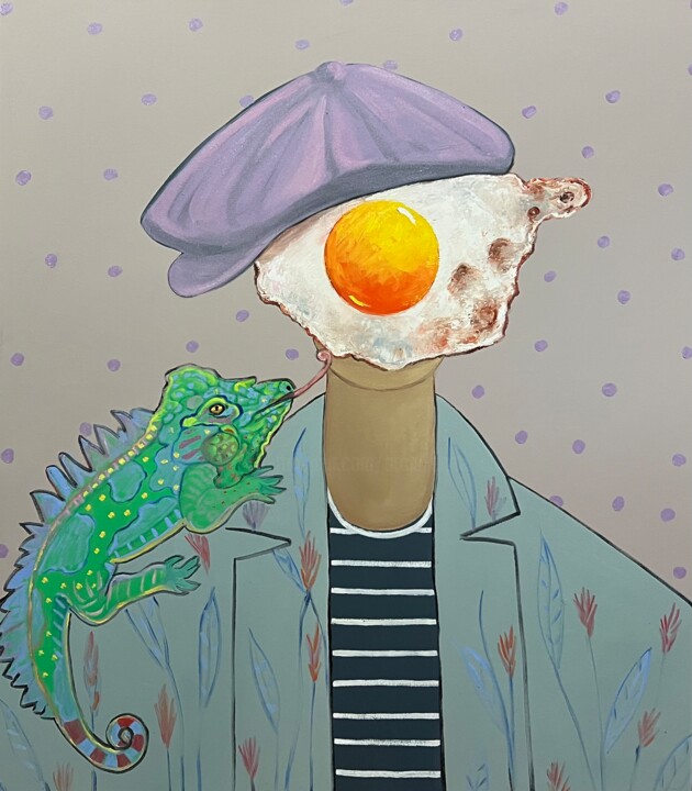 Painting titled "Egg boy with his fr…" by Ta Byrne, Original Artwork, Oil